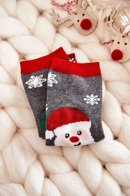 Dziecięce Skarpetki "Merry Christmas" Mikołaj Szaro-Zielone