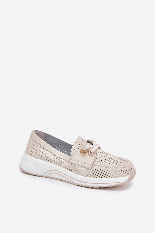 Półbuty Ze Skóry Naturalnej Na Platformie Artiker 56C2102 Beżowe