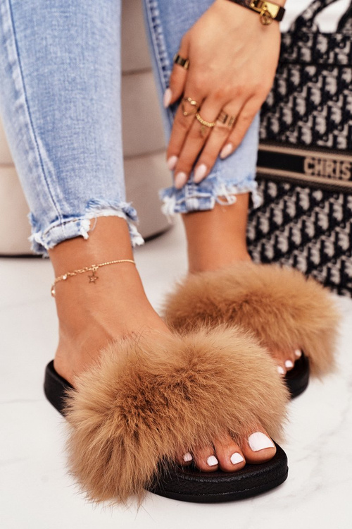 Damskie Klapki z Futerkiem Camel Belmondo