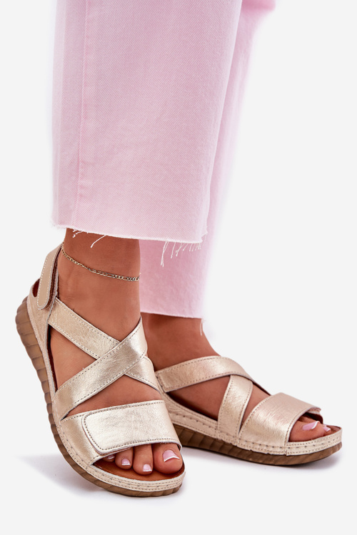 Skórzane Sandały Damskie Na Rzep Maciejka L6848-25 Złote