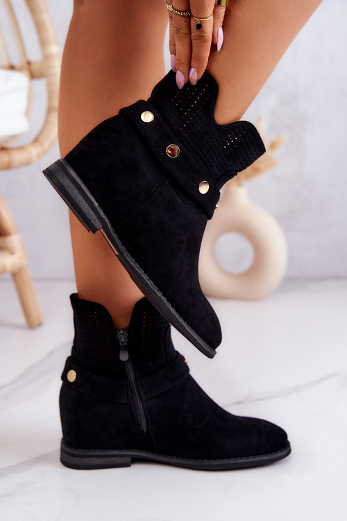 Ażurowe Wiosenne Damskie Botki Czarne Royale