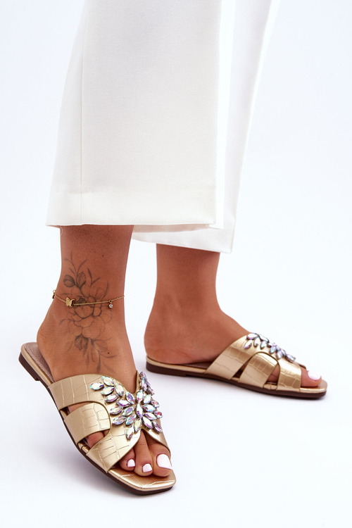 Klapki Z Ozdobnymi Kamieniami S.Barski 617-22 Złote