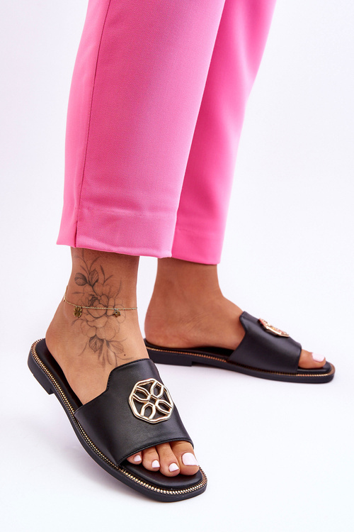 Damskie Klasyczne Klapki Na Płaskim Obcasie Czarne Larotte