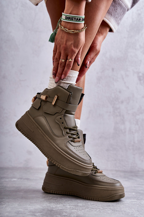 Damskie Ocieplane Wysokie Buty Sportowe Zielone Lexa