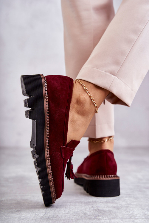 Damskie Zamszowe Półbuty Na Platformie Bordowe Unni