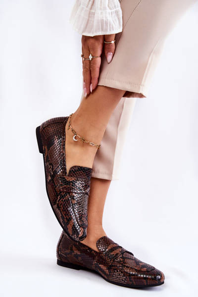 Skórzane Wężowe Mokasyny La.Fi 210023BR-XS Brązowe