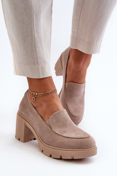Półbuty Damskie Eko Zamszowe Na Obcasie i Platformie Beżowe Arablosa