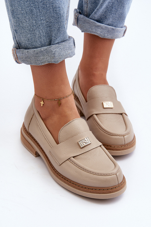 Zazoo 20165 Skórzane Mokasyny Damskie Beżowe