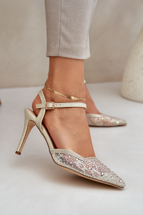 Zdobione Szpilki Z Odkrytą Piętą Złote Nanadra