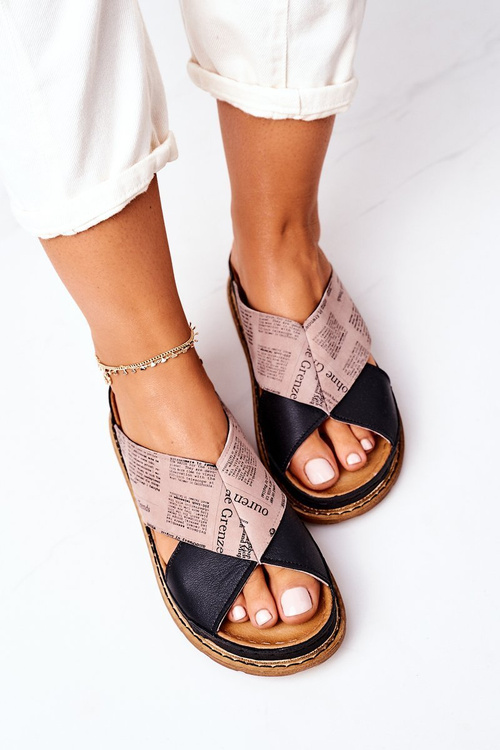 Skórzane Profilowane Klapki Maciejka 04986-01 Czarno-Brązowe