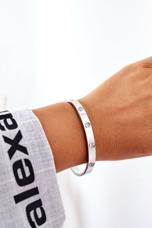 Bransoletka Stalowa Z Dużymi Cyrkoniami Srebrna