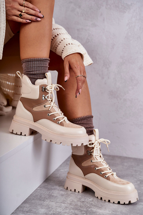 Ocieplane Botki Trapery Beżowo-Brązowe Settimo