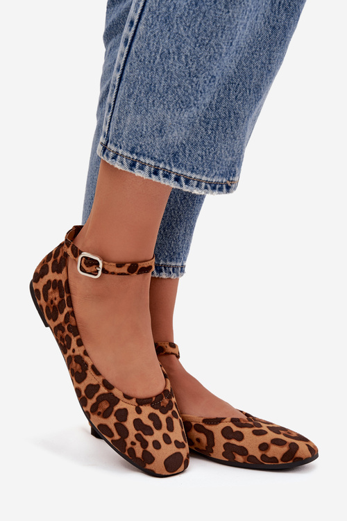 Baleriny Damskie Z Paskiem I Klamrą Panterka Janelor