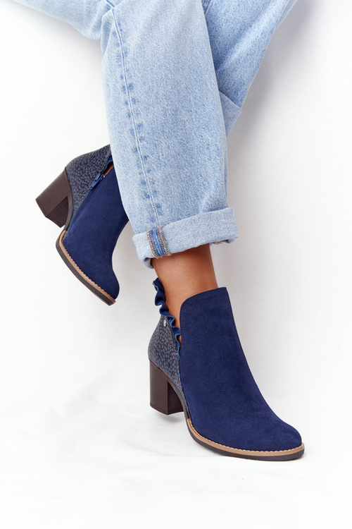 Damskie Skórzane Botki Na Słupku Maciejka Granatowe 04833-17