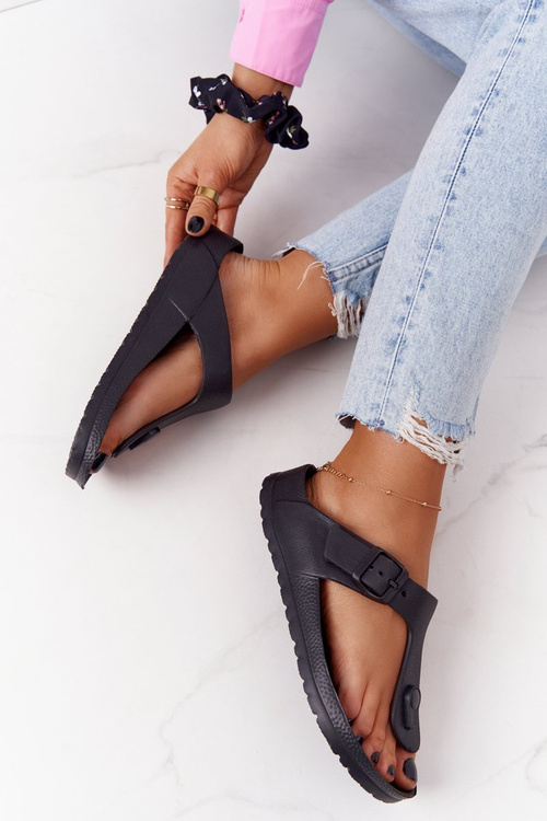 Damskie Gumowe Klapki Japonki Czarne Alma