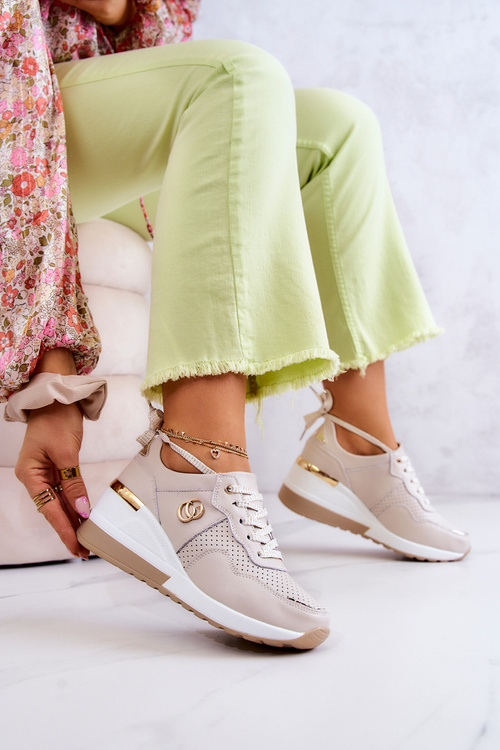 Damskie Skórzane Buty Sportowe Sneakersy Beżowe Loissa