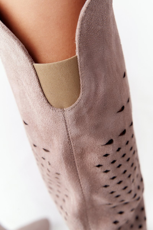 Wiosenne Ażurowe Kozaki Lewski Shoes 2847/B Beżowe