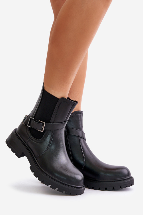 Skórzane Ocieplane Botki Sztyblety Z Paskiem Sergio Leone TR719-S Czarne