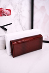 Duży Skórzany Portfel Damski LORENTI Lakierowany Czerwony