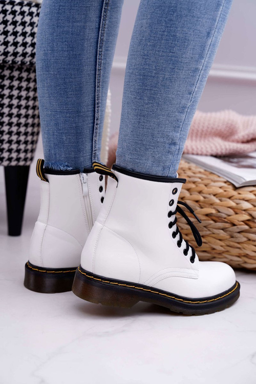 Damskie Botki Trapery Glany Białe Gangsta