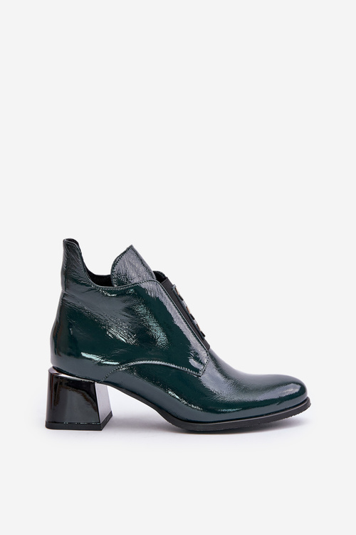 Zazoo 60504 Lakierowane Botki Na Klocku Ocieplane Ciemnozielone