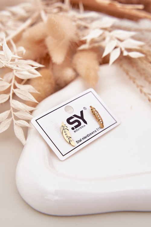 Kolczyki Listki Z Cyrkoniami Stal Nierdzewna Złote