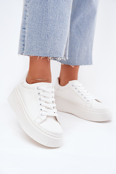 Sneakersy Damskie Na Platformie Białe Sallira