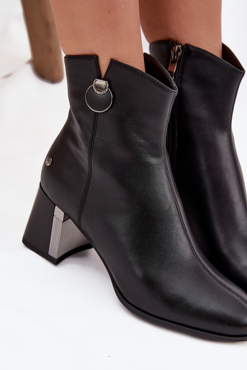 Ocieplane Botki Z Naturalnej Skóry Na Słupku Maciejka K7203-04 Czarne