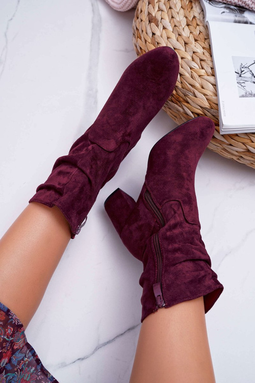 Botki Damskie Na Słupku Zamsz Bordowe Endless