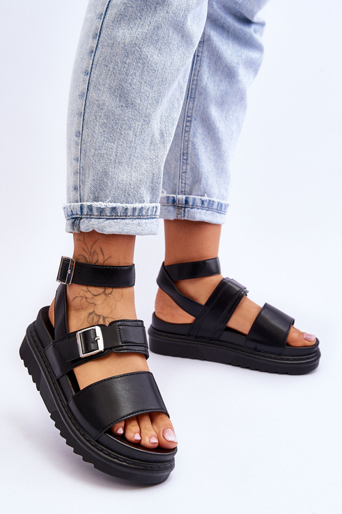 Damskie Sandały Z Paskiem Czarne Hever