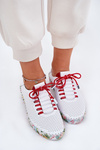 Skórzane Półbuty Na Wzorzystej Platformie Artiker 54C1567 Biało-Czerwone