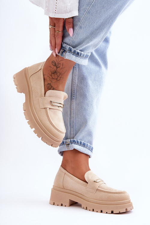 Damskie Zamszowe Wsuwane Mokasyny Beżowe Pure Love