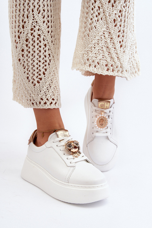 Damskie Skórzane Sneakersy CheBello 4411 Białe