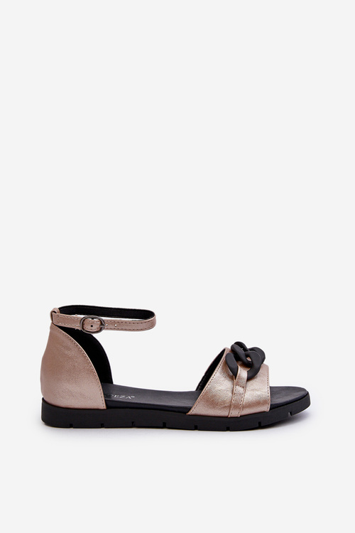 Sandały Damskie Płaskie Z Łańcuchem Vinceza 17320 Złote