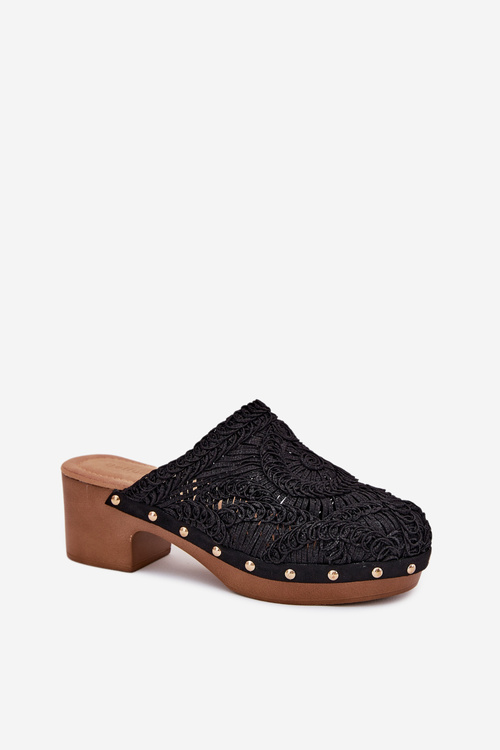 Szydełkowe Klapki Damskie Na Obcasie Czarne Senevia