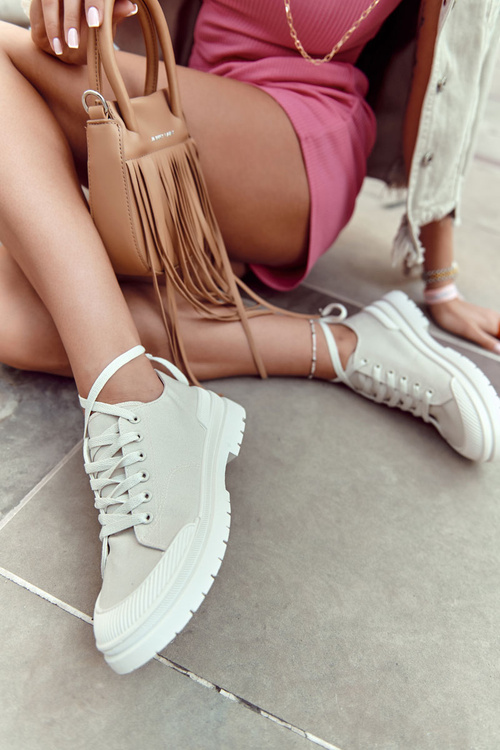 Damskie Trampki Materiałowe Jasnobeżowe Parossa