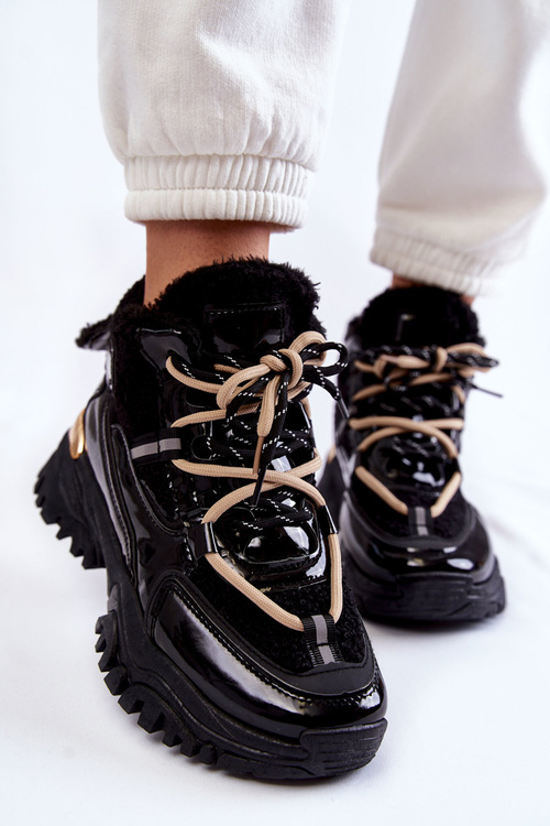 Damskie Ocieplane Buty Sportowe Trapery Czarne Edora