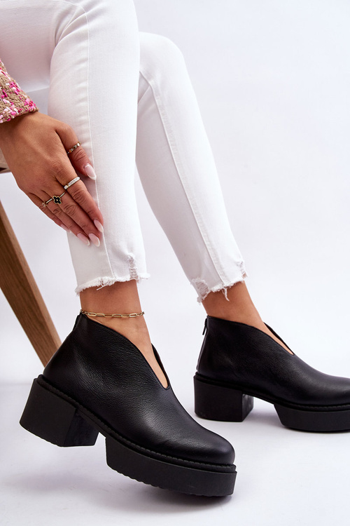 Skórzane Botki Na Masywnym Obcasie Nicole 2795/056 Czarne