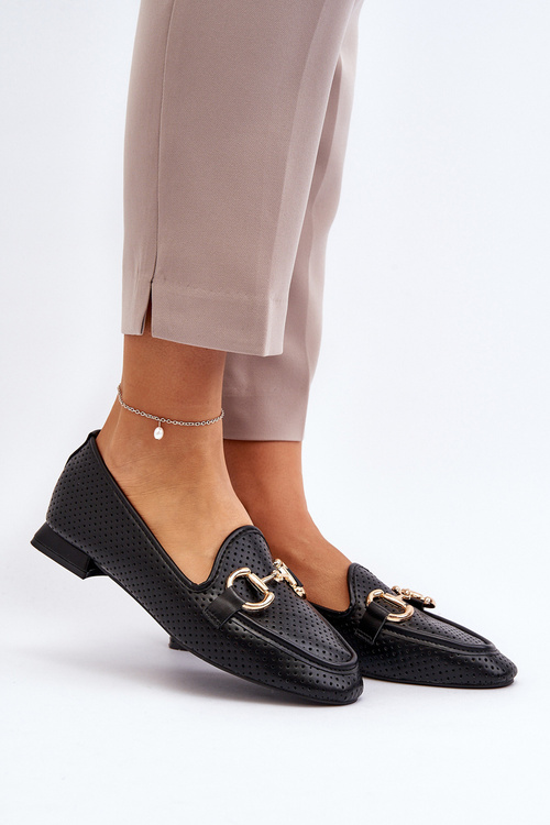 Mokasyny Damskie Na Płaskim Obcasie Z Ozdobą Czarne Iluvana