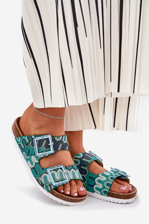 Klapki Damskie Z Klamrami I Brokatem S.Barski RB51-006 Zielone