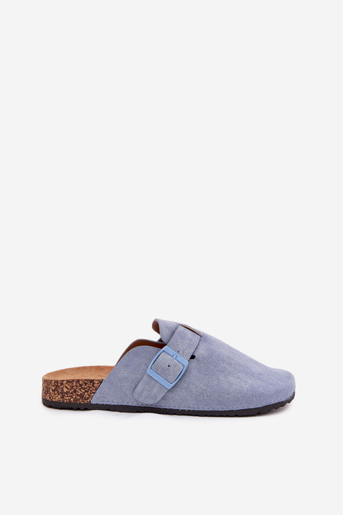 Klapki Chodaki Damskie i Na Korkowej Platformie Z Klamrą Niebieskie Klarae