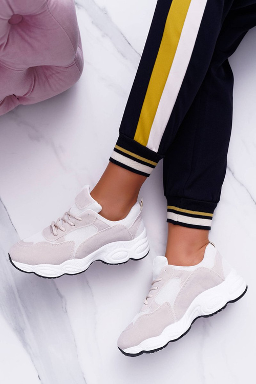 Sportowe Damskie Buty Zamszowe Beżowo Białe Lollipop