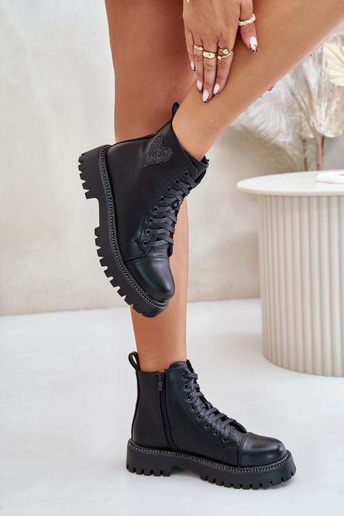 Botki Damskie Na Zamek Z Ozdobnym Sercem Czarne Obeena