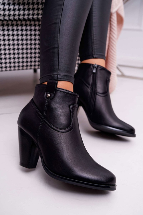 Damskie Botki Na Słupku Czarne Memfis