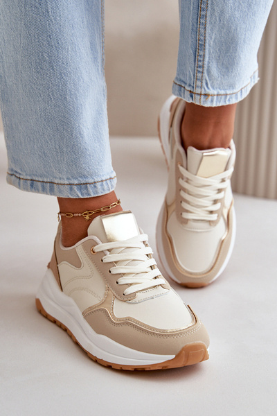 Sneakersy Damskie Na Platformie Z Eko Skóry Beżowe Issatta