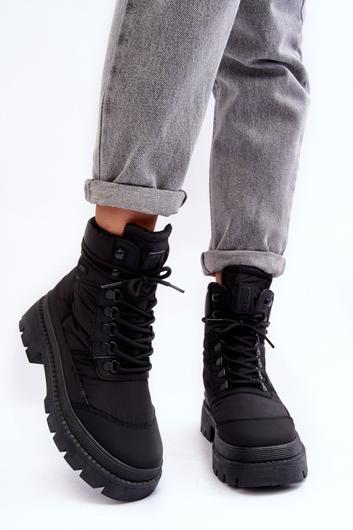 Damskie Trapery Botki Ocieplane Na Platformie I Płaskim Obcasie Big Star MM274338 Czarne