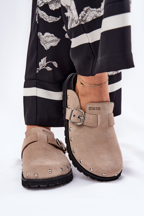 Zamszowe Klapki Chodaki Damskie Na Platformie Big Star RR274A376 Beżowe