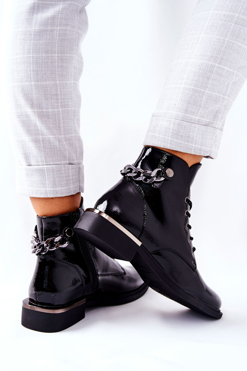 Botki Ocieplane Lakierowane Na Suwak Sergio Leone Czarne BT405