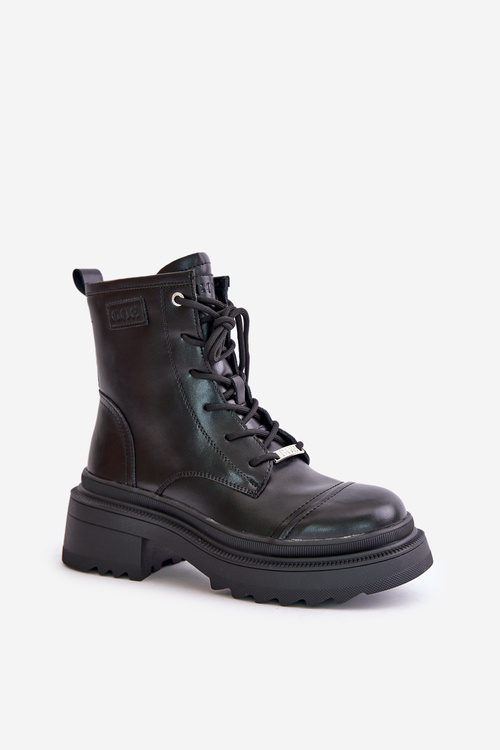 Damskie Workery Botki Ocieplane Ze Skóry Naturalnej Goe OO2N4115-W2 Czarne