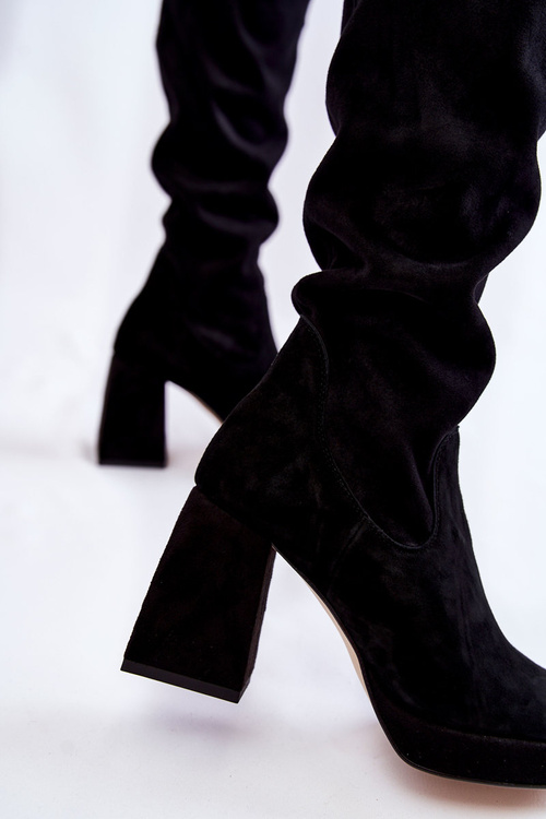 Damskie Zamszowe Kozaki Za Kolano Czarne Kessler